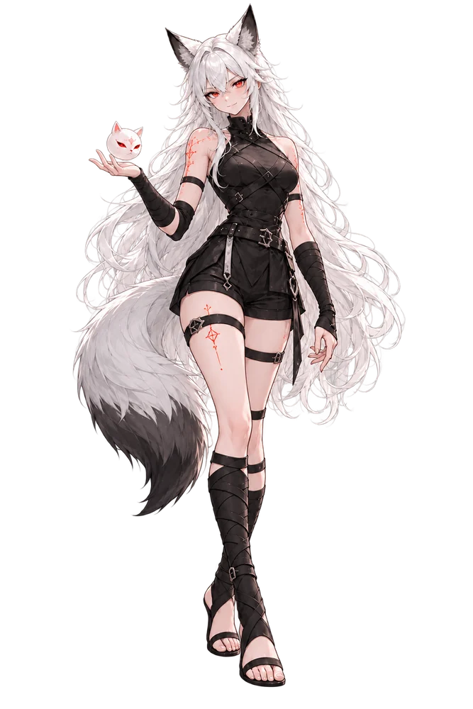 Fox, a white-haired hunter with fox ears, a single tail and a spirit orb